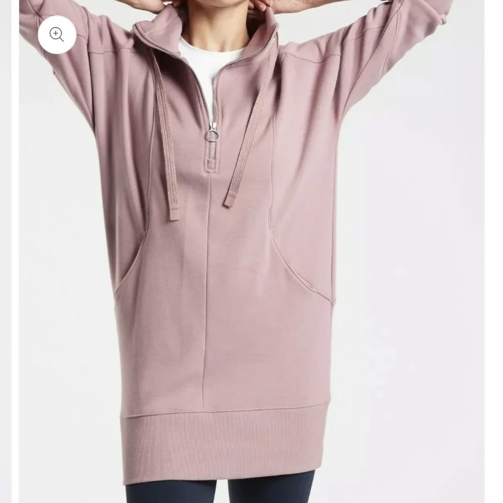 ATHLETA sz S Cozy Karma 1/4 Zip Sweater Dress Tunic  Fleece Lined Floral Mauve - Picture 3 of 16